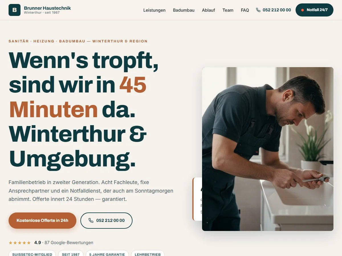 Vorschau der Referenz-Website Brunner Haustechnik